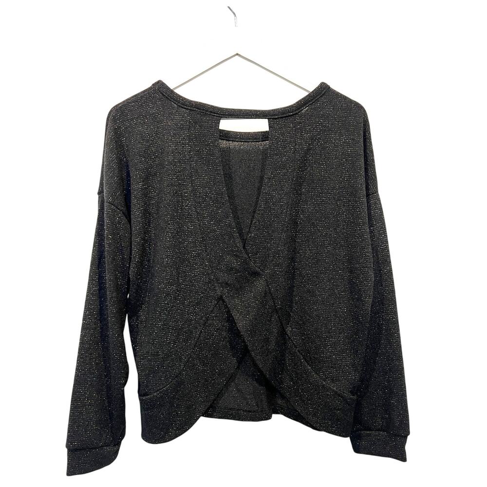 Kaileigh Top Womens XLarge Petite Black Silver Metallic Knit Cutout Back NEW! - Picture 2 of 11